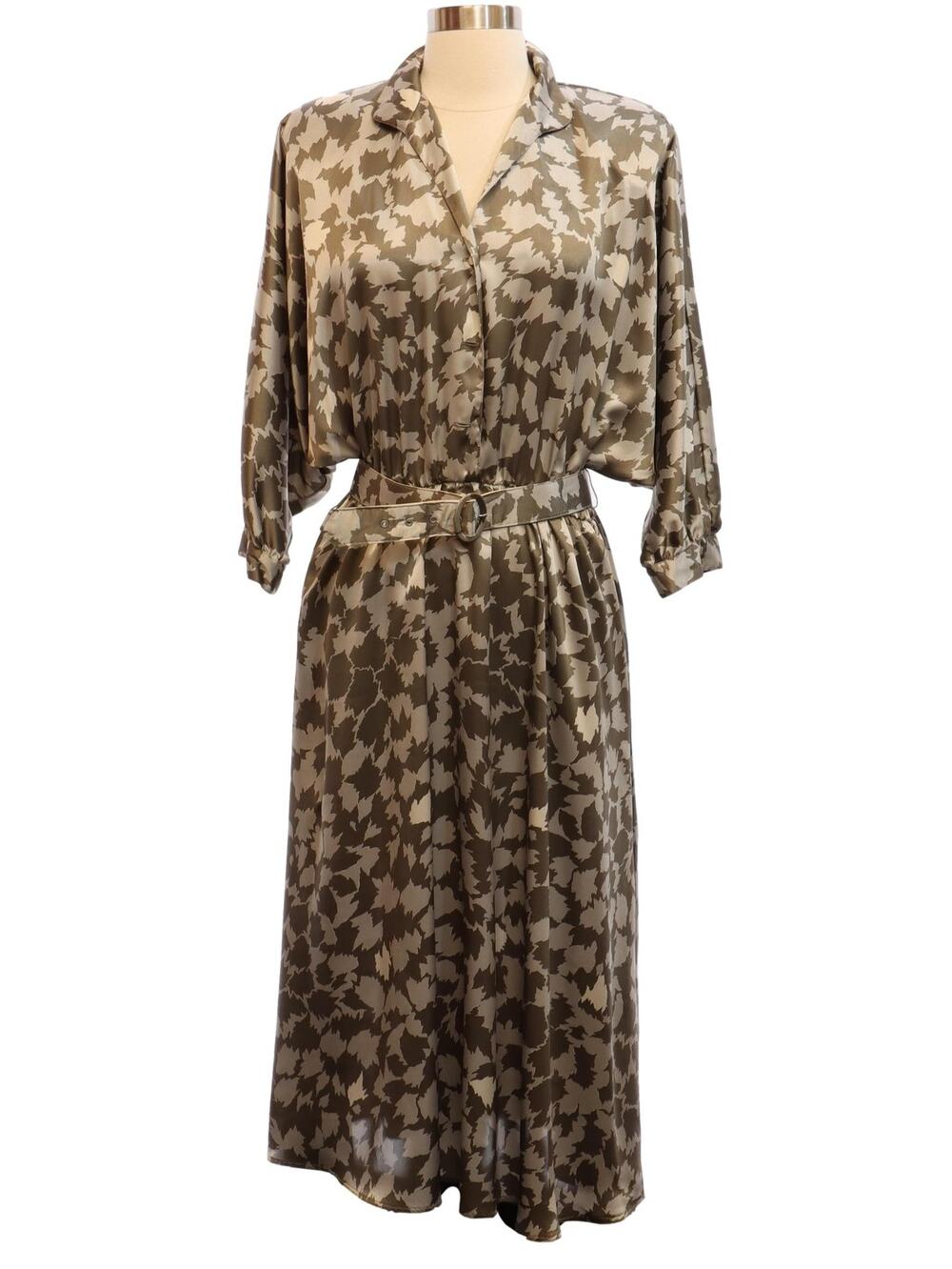 Vintage 1980s Willi of California Belted Abstract Print Midi Dress Women's 10